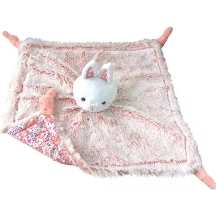 Doudou carré Lapinou - DOMIVA - Rose - Attache sucette - 28cm-0