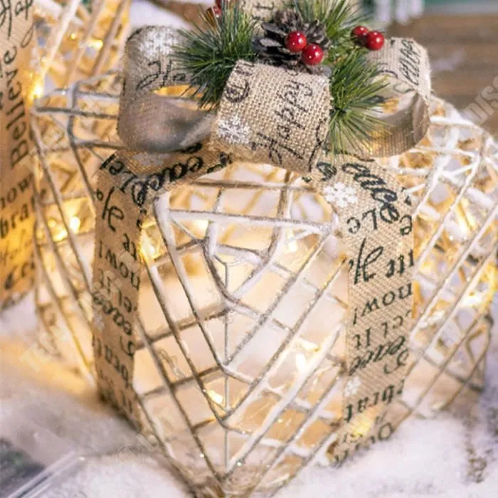 TD® Coffret cadeau de noël lumineux, coffret cadeau en fer forgé, ornements à tête de pile, décorations de noël-3