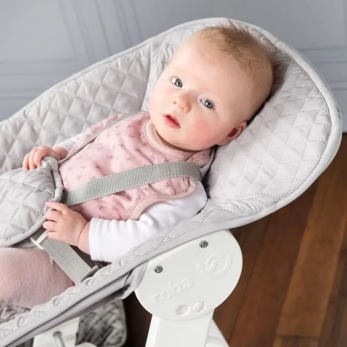 ROBA Chaise Haute Évolutive Born Up 2 en 1 + Transat Inclinable Gris - roba Style - Dès la Naissance - Bois Blanc-2