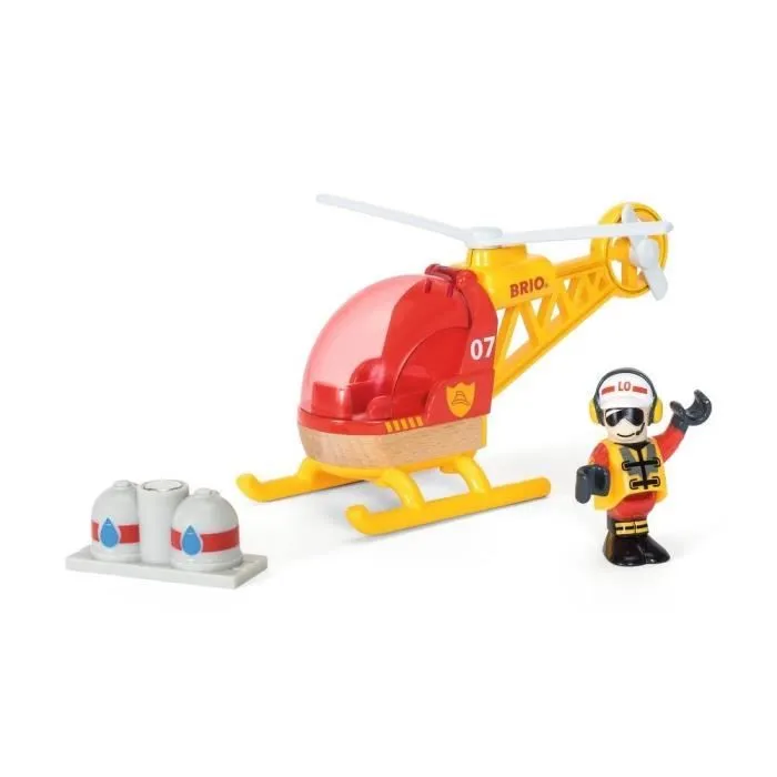 Hélicoptère des Pompiers BRIO World - Circuit de train en bois aimanté - Rouge et Jaune - Mixte dès 3 ans-3