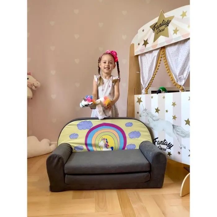 Canapé Licorne 2 - FORTISLINE - Convertible au lit - Gris - Enfant - Microfibre-0