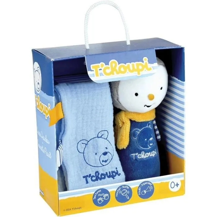 T'choupi Baby Coffret Naissance avec Doudou et Peluche Hochet +/- 25 cm - JEMINI - Idéal pour un cadeau de naissance.-0