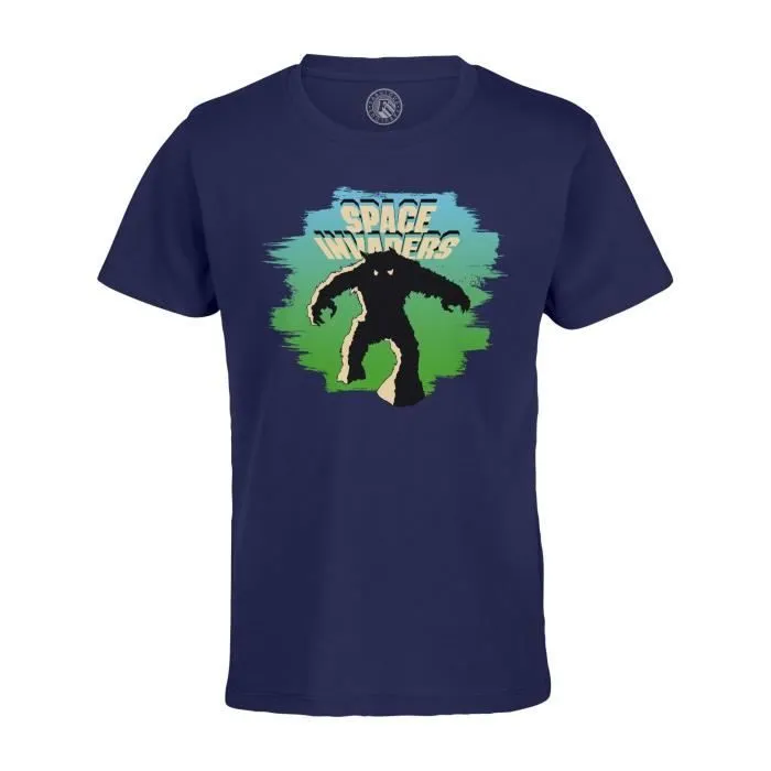 T-shirt Enfant Bleu Invader Alien Personnage Jeux Video Game Retro Classique Arcade-0