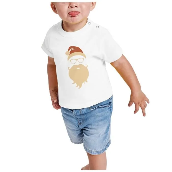 T-shirt Bébé Manche Courte Blanc Père Noel Hipster Noel Hiver Cadeau-1