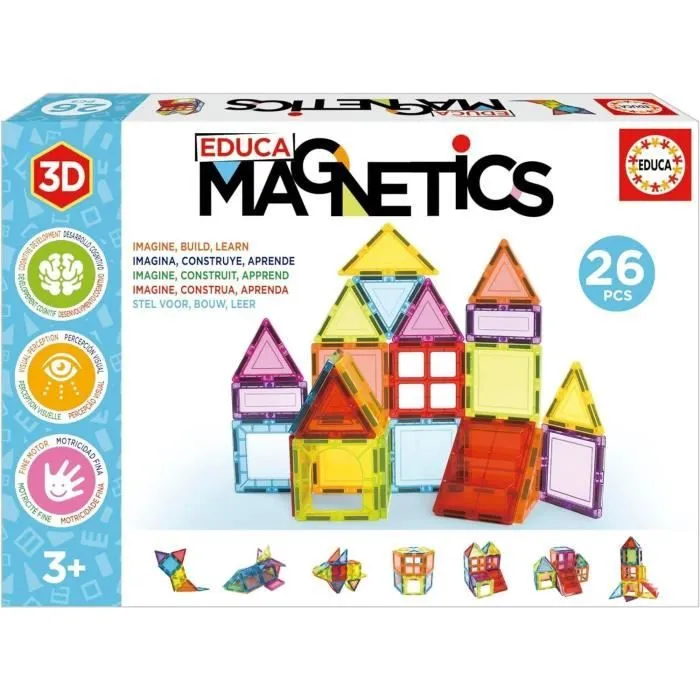 Jeu éducatif - EDUCA Magnetics - Construction 3D magnétique avec 26 pièces pour stimuler la créativité des enfants-0