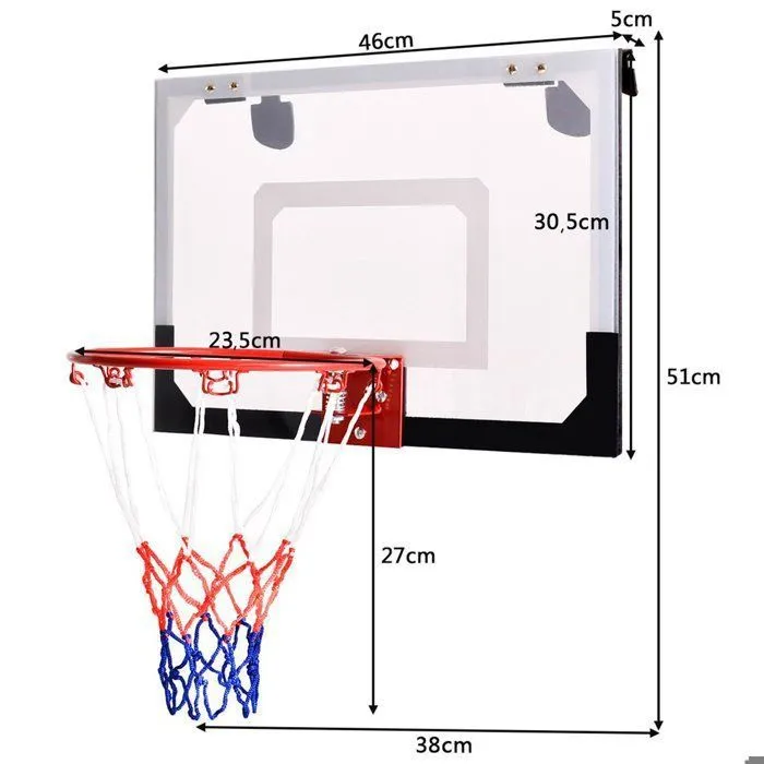 COSTWAY Mini Panier de Basket Mural 45 x 30 CM à Fixer en Suspension à l’Intérieur en PC pour Jouer de Loisir Chambre Bureau Blanc-3
