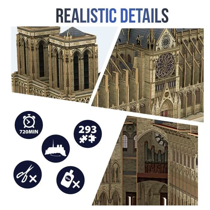 Puzzle 3D Notre Dame XL - World Brands - Puzzle 3D Led - 293 pièces - Adulte 14 Ans ou Plus-2
