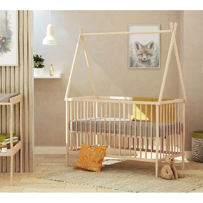 WEBABY - Lit tipi 60x120 en bois  Hêtre Brut --1