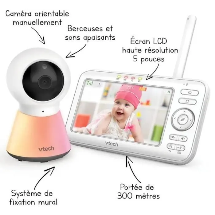 VTECH - Babyphone Vidéo Color Night Light (Écran 5 - Veilleuse) - BM5254-1