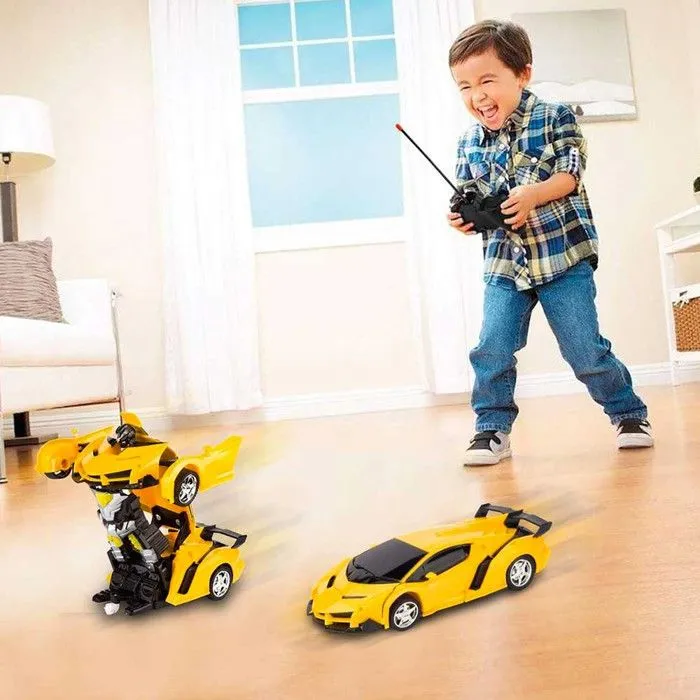 Voiture Télécommandée RC Car 2 en 1 Transformable en Robot avec Effets Lumineux - Couleur Jaune-1