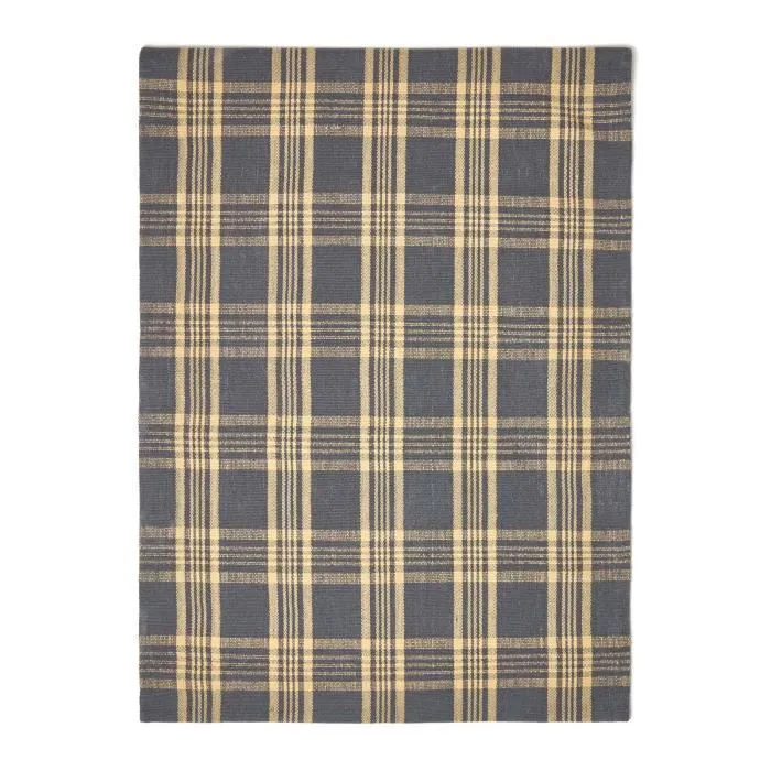 Tapis en laine à imprimé Tartan jaune et gris - Douglas - 70 x 120 cm-1