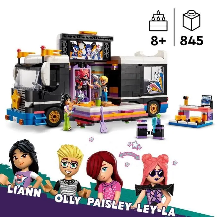 LEGO® 42619 Friends Le Tourbus de la Star de la Pop, Jouet Musical avec 4 Mini-Poupées, Cadeau pour Enfants Dès 8 Ans-1
