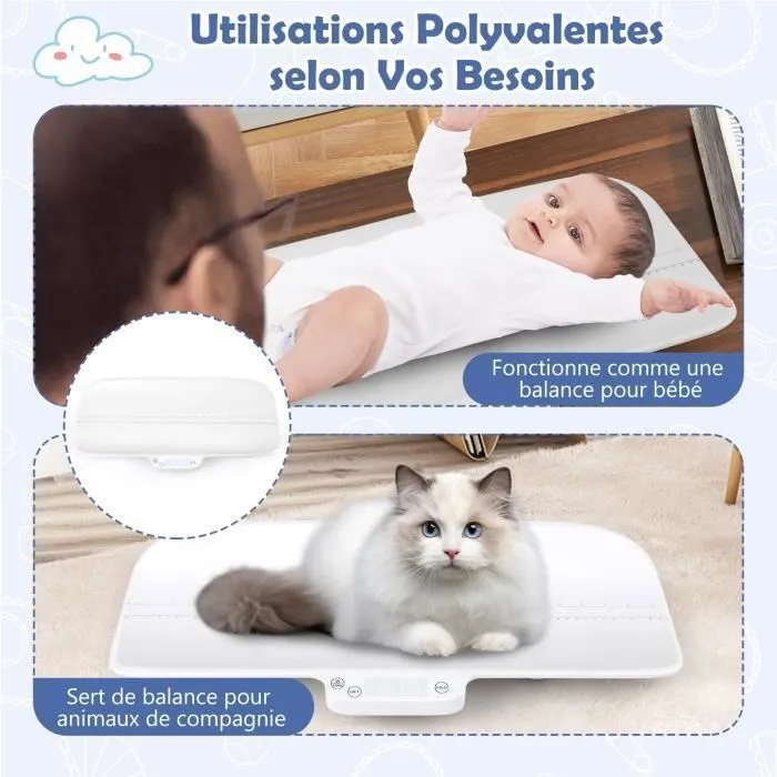 COSTWAY Pèse Bébé Numérique Max 30kg Taille 60CM 4 Modes de Mesure Fonction Tare Ecran LED Arrêt Automatique pour Nouveau-né/Animaux-1