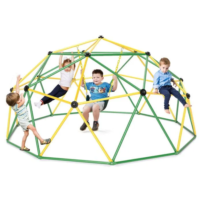 COSTWAY Dome Escalade Exterieur 305 CM avec Balancoire Charge 363 KG Structure en Metal pour Enfants de 3 - 12Ans Vert-0