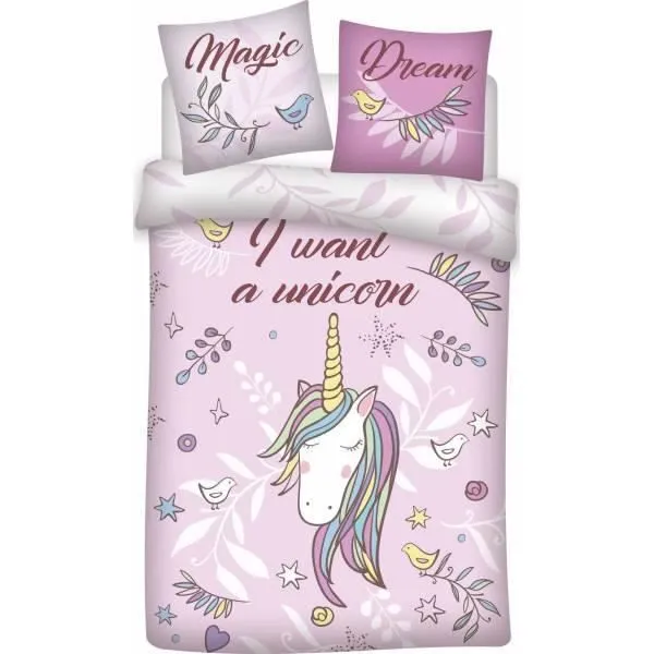 Licorne - Parure de couette 140x200 + taie d'oreiller + Drap Housse 90 x 190 Blanc - HOMEROKK-0
