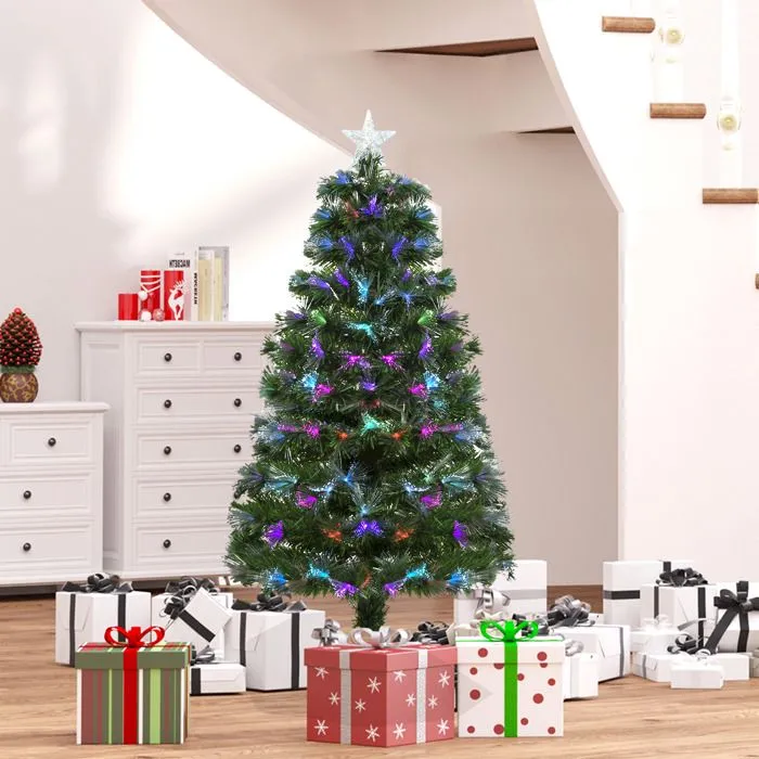 HOMCOM Sapin de Noël Artificiel Arbre de Noël Lumineux 120cm en Fibre Optique Deco Noël lumière à Variation de Couleurs 130 LED-2