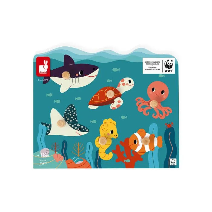 Puzzle en bois animaux marins - JANOD - J08619 - Moins de 100 pièces - Mixte - Bleu-4