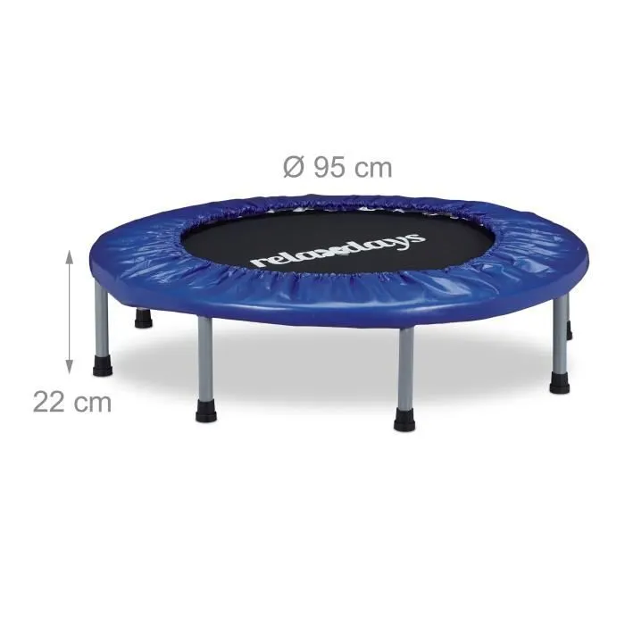 Relaxdays Trampoline intérieur pliable bleu-noir fitness gym musculation HxlxP: 22 x 95 x 95 cm charge maximale 100 kg, bleu-noir-3
