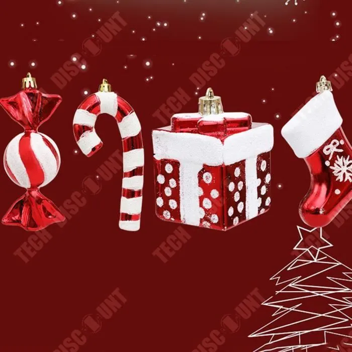 TD® Boîte-cadeau en canne, bottes, pendentif combiné de quatre pièces, accessoires de décoration d'arbre de noël, pendentif décorati-3