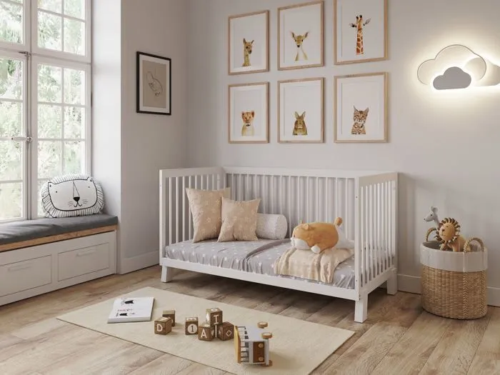 Lit Bébé Evolutif Convertible 140 x 70cm blanc, Lit d'enfant en bois 3 EN 1, 3 Niveaux de Réglage de la Hauteur-4