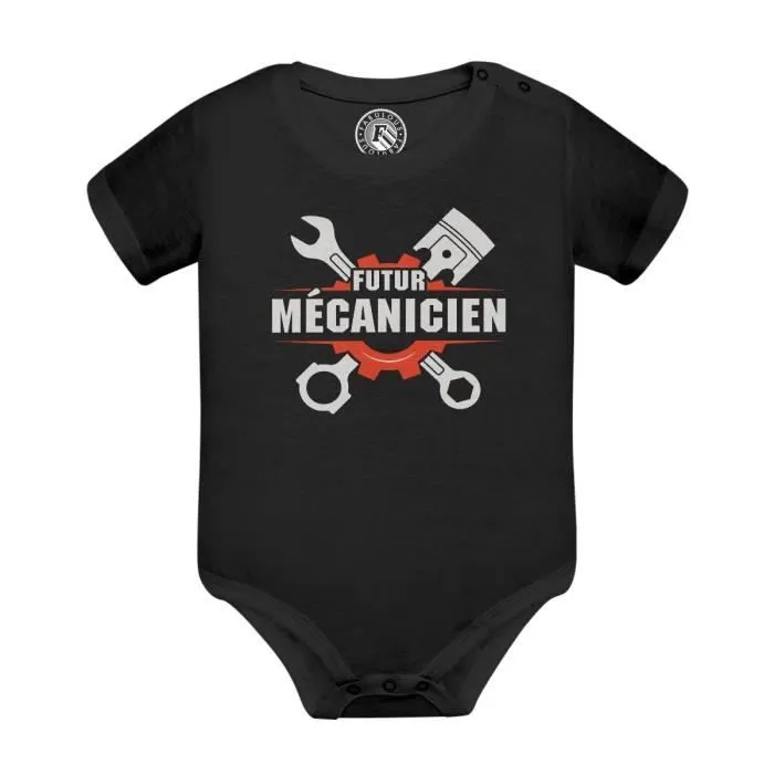 Body Bébé Manche Courte Noir Futur Mécanicien Métier Automobile Manuel-0