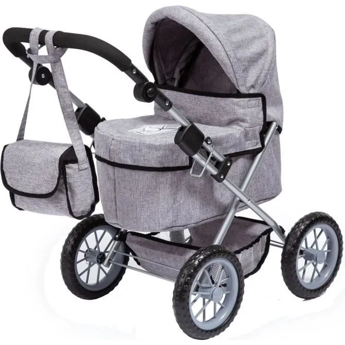 Landau pour poupée BAYER Trendy - Gris - Guidon réglable - Pliable - Pour poupées jusqu'à 46cm-0
