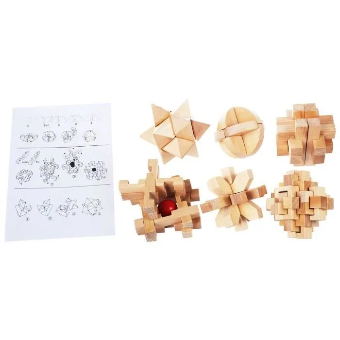 Casse-tête en bois - Cube Genius - Kongming Luban - 6 pièces - Jouet éducatif - Mixte-1