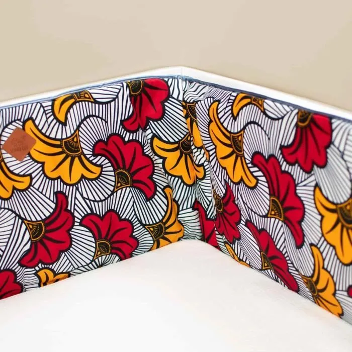 Tour de lit universel Wax Fleurs de Mariage - SEVIRA KIDS - Rouge - Pour lit bébé de 60 x 120 cm ou 70 x 140 cm-1
