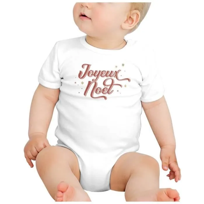 Body Bébé Manche Courte Blanc Joyeux Noel Hiver Cadeau Père Noel-1
