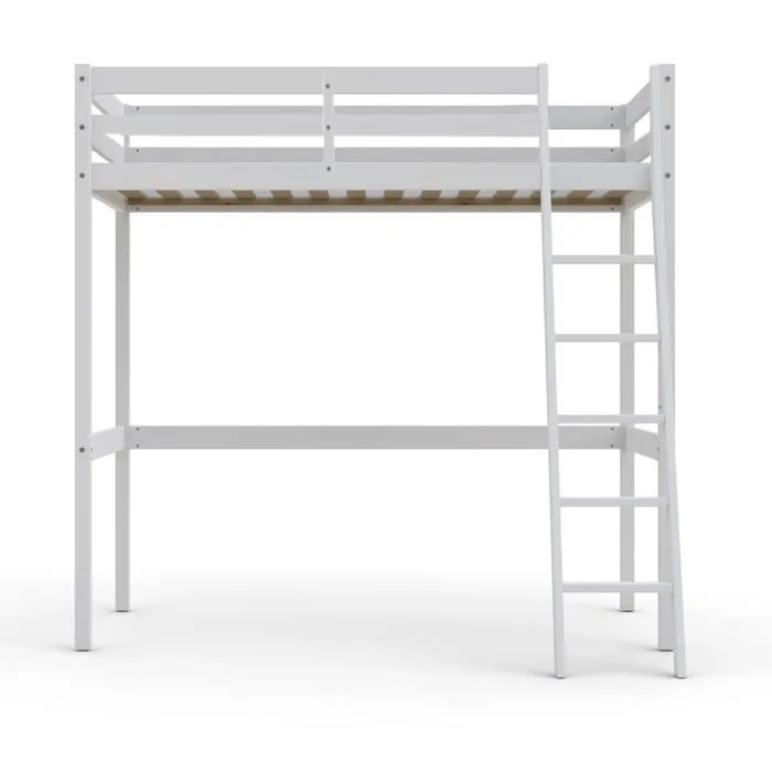 Lit mezzanine - LEQUAIDESAFFAIRES - STUDIO 140x190 - Bois massif - Blanc-1