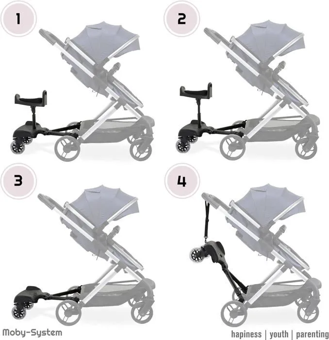 Moby Système Planche à Roulette Poussette Universelle- Siège réglable- Roues rembourrées à 360°- 2 à 5 ans- BUGGY- Siège d'appoint-2