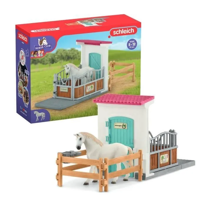 Box avec étalon Pur Sang anglais, Extension pour écurie schleich pour enfant, Schleich 42569 HORSE CLUB, dès 5 ans-0