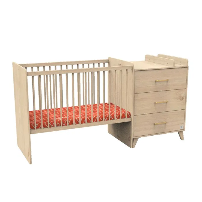 Lit combiné évolutif SAUTHON Arty - 120x60 en 90x190 - Style vintage - Avec commode spacieuse-0
