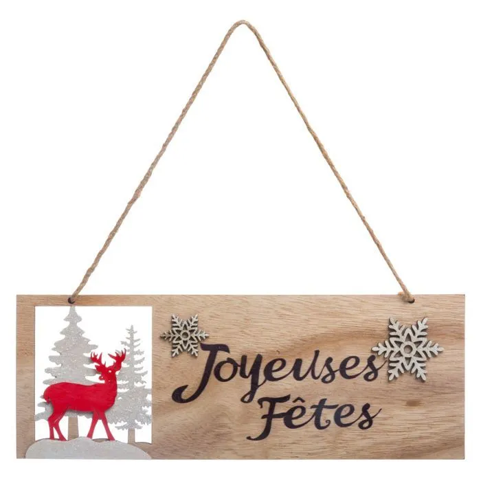 Pancarte en Bois - FEERIC LIGHT & CHRISTMAS - Joyeuses fêtes - Intérieur - Décoration de Noël - 30cm-0