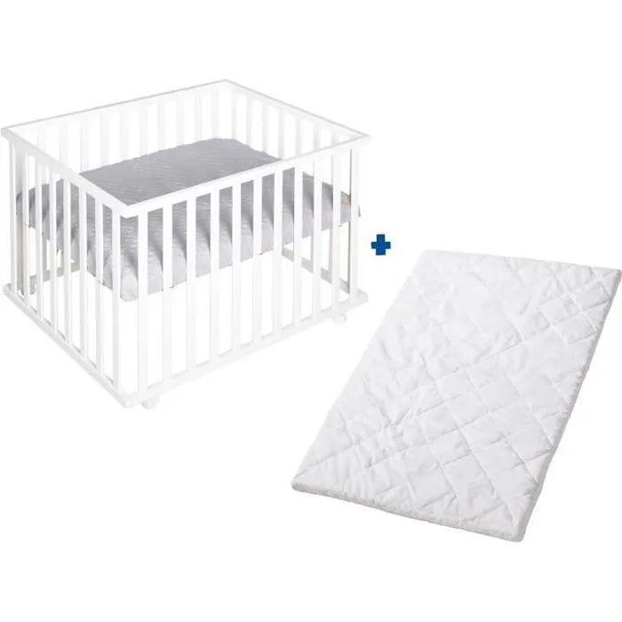 ROBA Parc Bébé Carré "roba Style" + Tapis Gris + Matelas de Parc Blanc-0