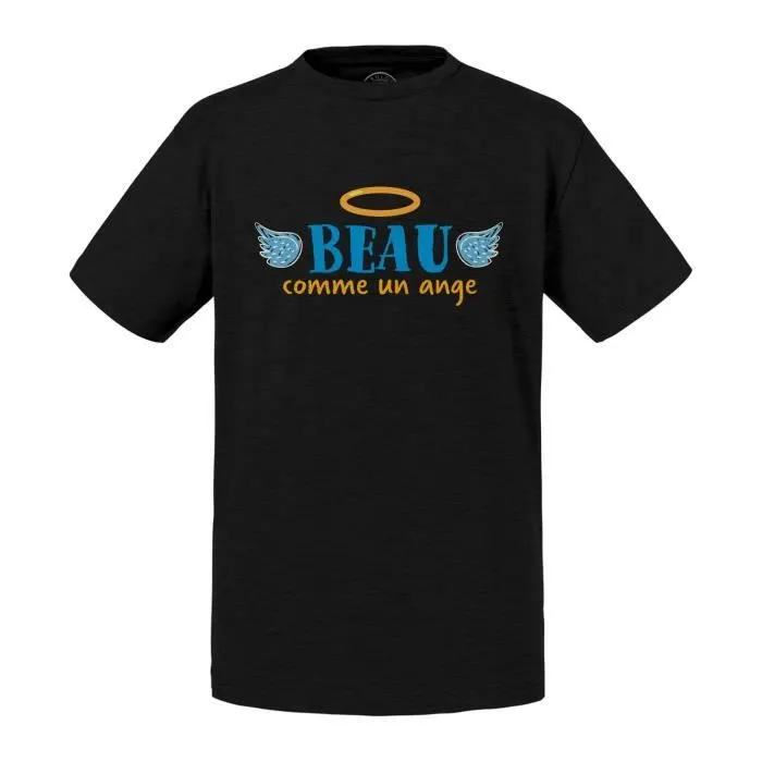 T-shirt Enfant Noir Beau Comme un Ange Garçon Mignon-0