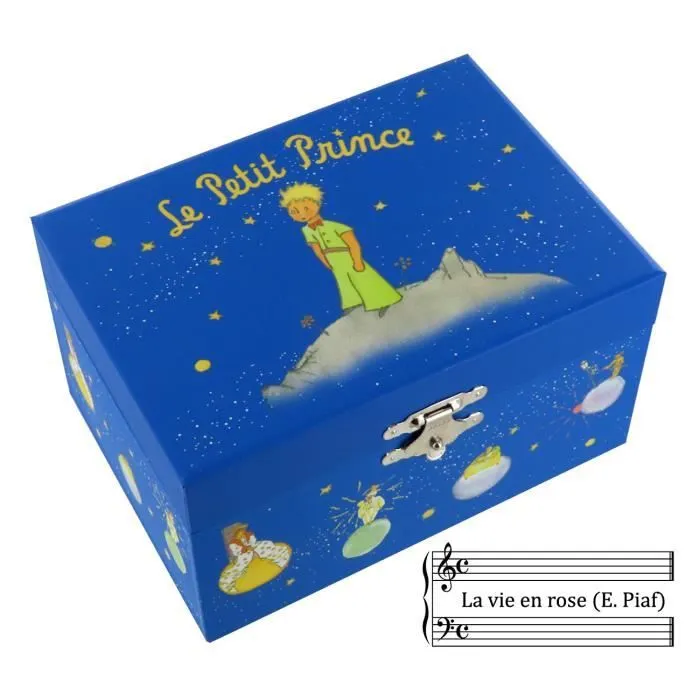 Boîte à musique en bois Le Petit Prince et le renard tournants - LUTECE CREATIONS - La vie en rose - 18 notes-0