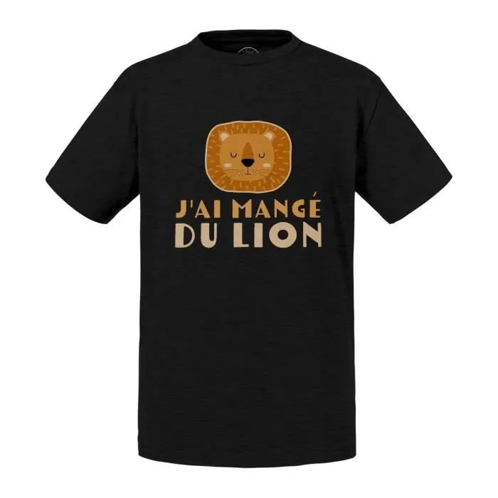 T-shirt Enfant Noir J'ai mangé du Lion Enfant Dessin-0