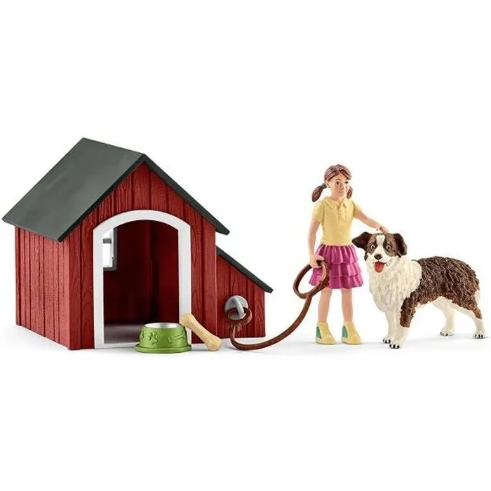 Coffret SCHLEICH - Niche pour chien avec figurines - Gamme Farm World-0