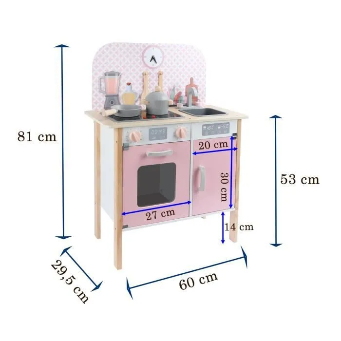 Cuisine en bois avec horloge - Menfi - Cuisine pour enfants Rose-3