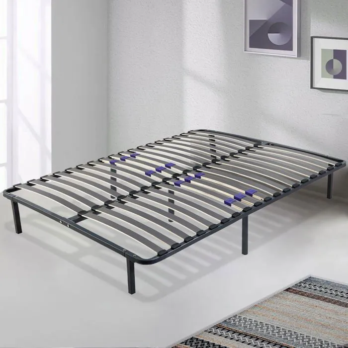 Sommier 140x190 cm SAMPUR | Cadre de lit métallique | Lattes réglables flexibles | 7 Pieds Inclus | Résistant et Confortable-0