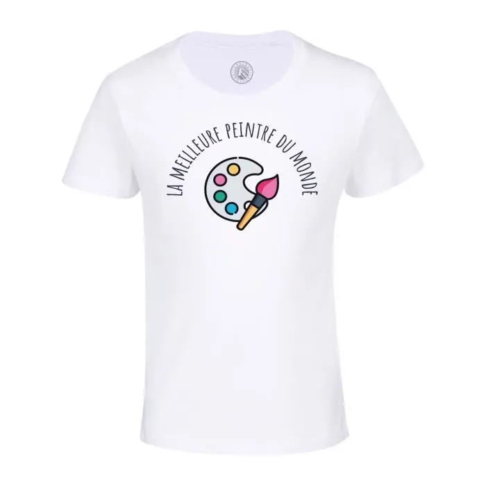 T-shirt Enfant Blanc La Meilleure Peintre du Monde Peinture Artiste Creation Tableau-0