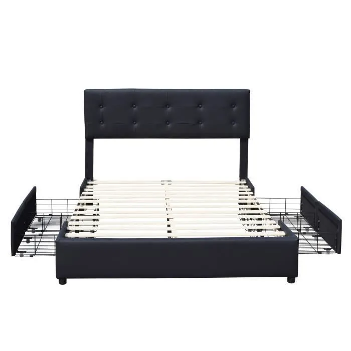 chloe - Solide et Confortable Lit 120x190 avec Sommier avec 4 tiroirs Tete de lit Couleur NOIR Pieds en 4 cm - 2 x-3