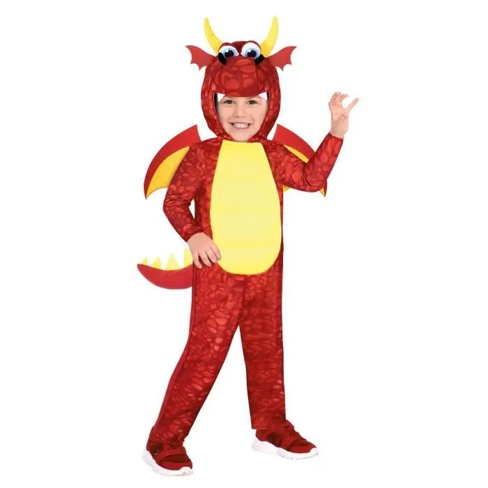 Déguisement Dragon Rouge - Enfant - 3 ans - Tissu synthétique - Carnaval - Ailes et queue-0