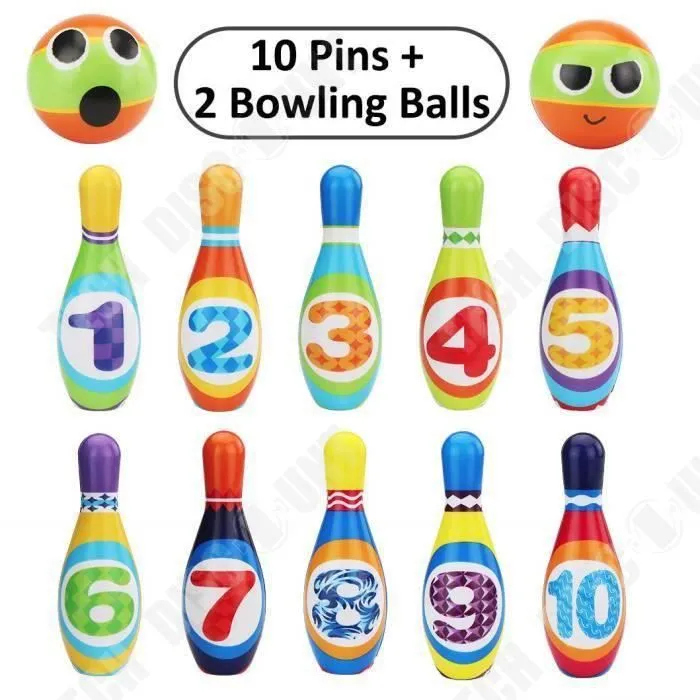 Jeu de Quilles - TD® - Set 10 Quilles + 2 Boules - Mousse Souple - Pour Enfants 3 Ans - Extérieur-3