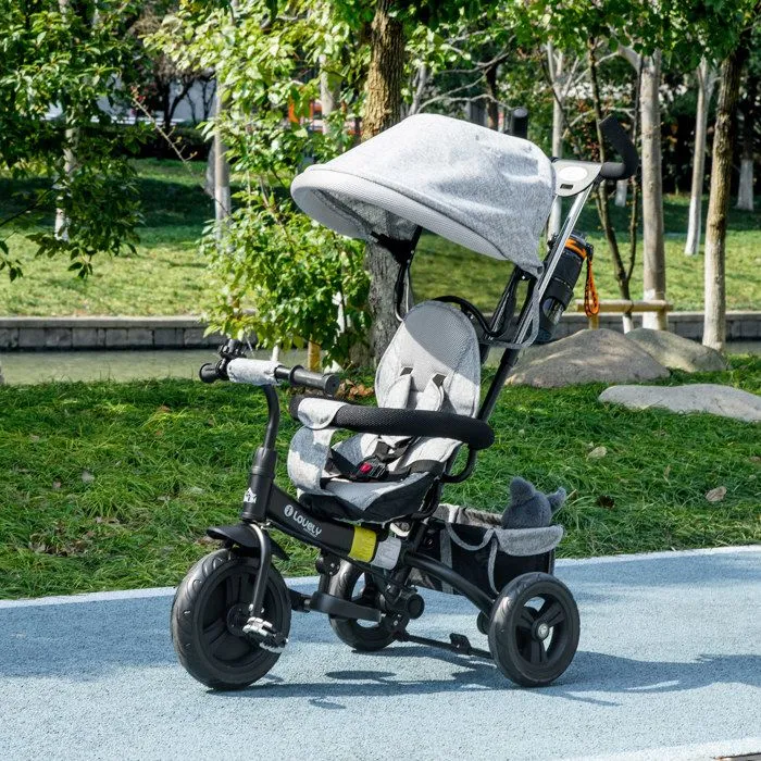 Tricycle Enfant HOMCOM évolutif Pare-Soleil Pliable Canne télescopique Amovible 95 x 50 x 106 cm Acier Gris Noir-2