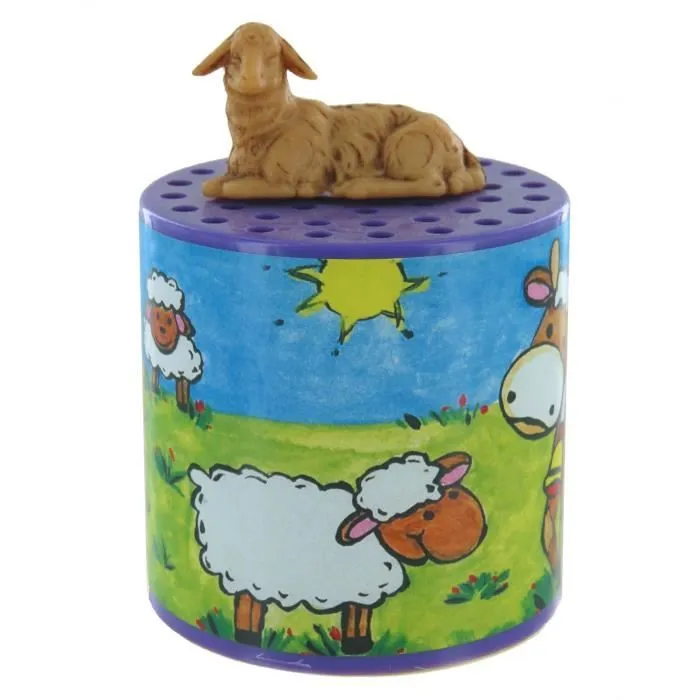 Boîte à meuh ou boîte à mouton pour entendre le cri mécanique (bêêê) d'un mouton avec mouton en résine sur la boîte.-2