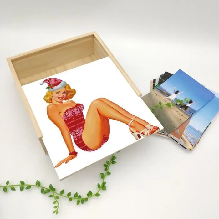 Boite Coffret en Bois - Pin Up De Noel Vintage Retro Mere Noel 50's (11 x 11 x 3,5 cm)-3