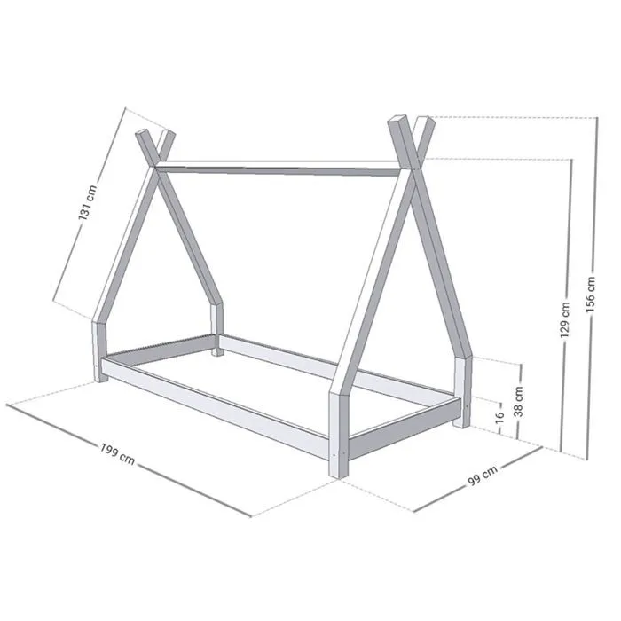 Lit tipi enfant NAKANA 90 x 190 gris clair-3