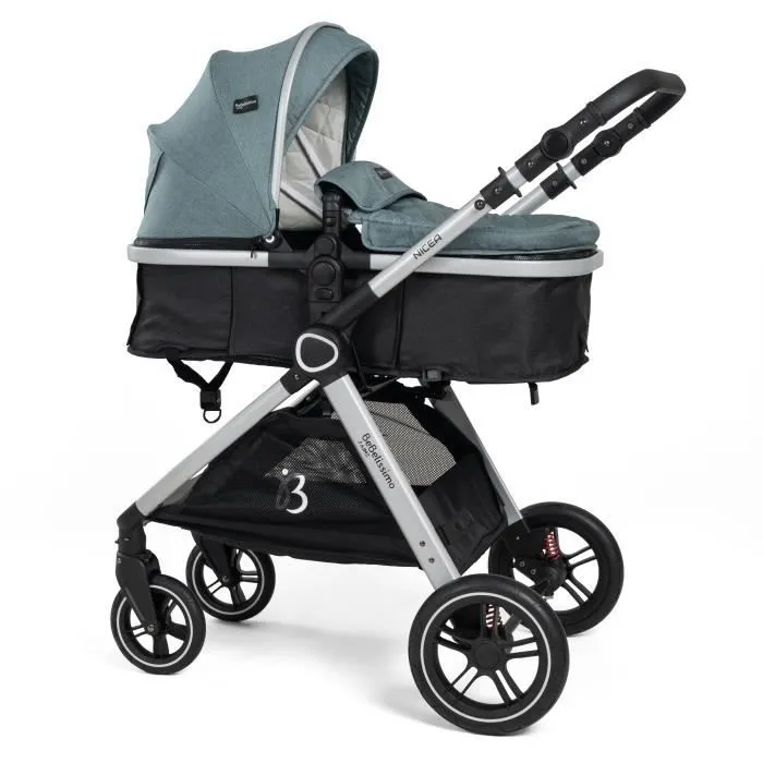 BEBELISSIMO - Poussette combinée trio 3 en 1 - siège auto 0m - nacelle - dès la naissance - jusqu’à 22kg - Nicea - vert-1